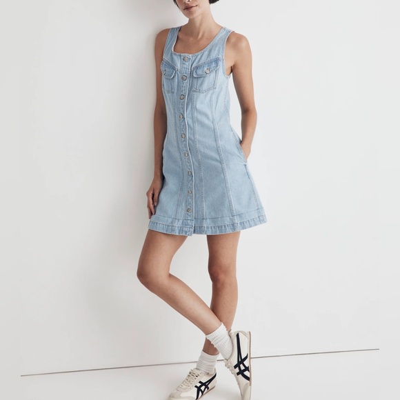 Madewell Denim Sleeveless Seamed Mini Dress-Light Wash-Size 4 - Picture 2 of 13